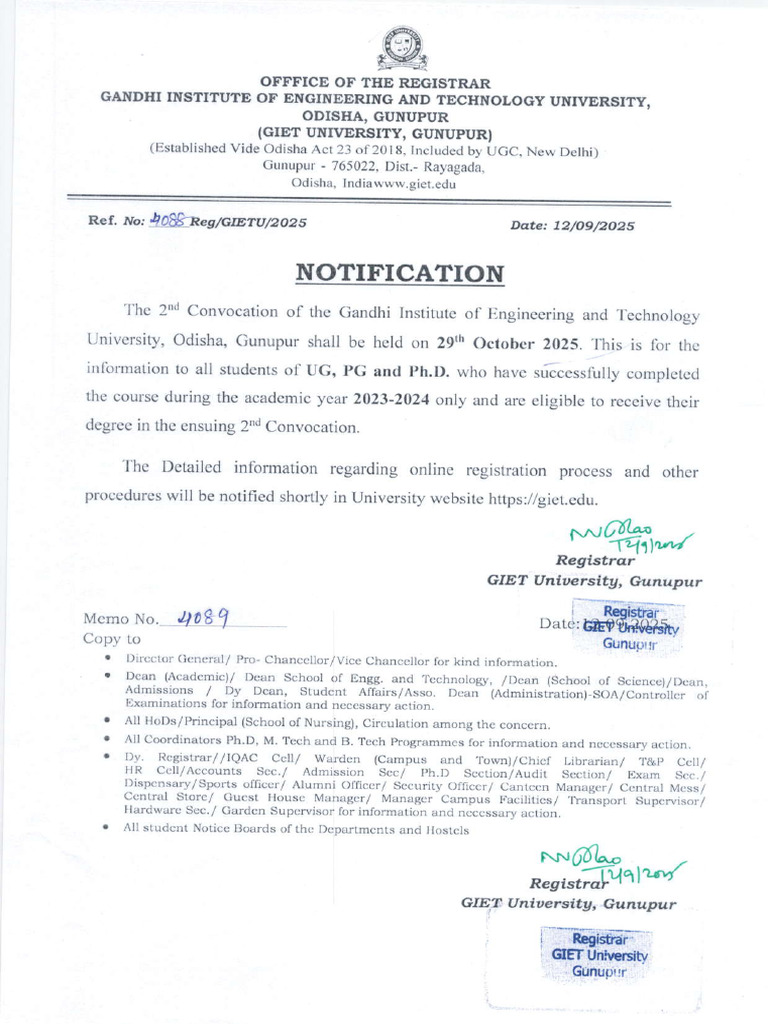 GIET University 2nd Convocation Notice | PDF | Higher Education