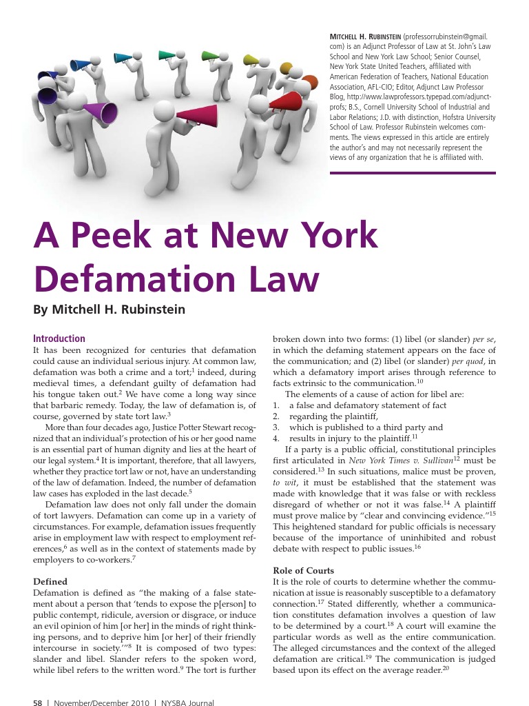 A Peek at New York Defamation Law | PDF | Defamation | Burden Of Proof ...