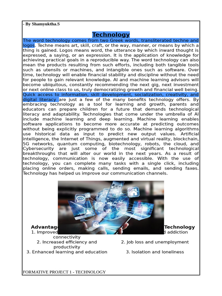 ICT - Formative Project 1 - Technology | PDF | Machine Learning ...