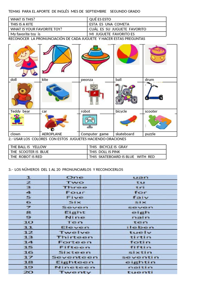 Temas de Inglés para Segundo Grado | PDF