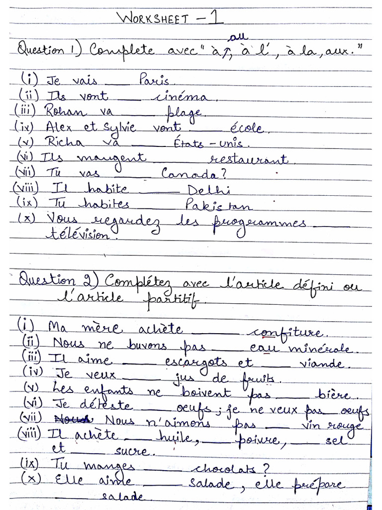 Worksheet 1 (Class 7) | PDF