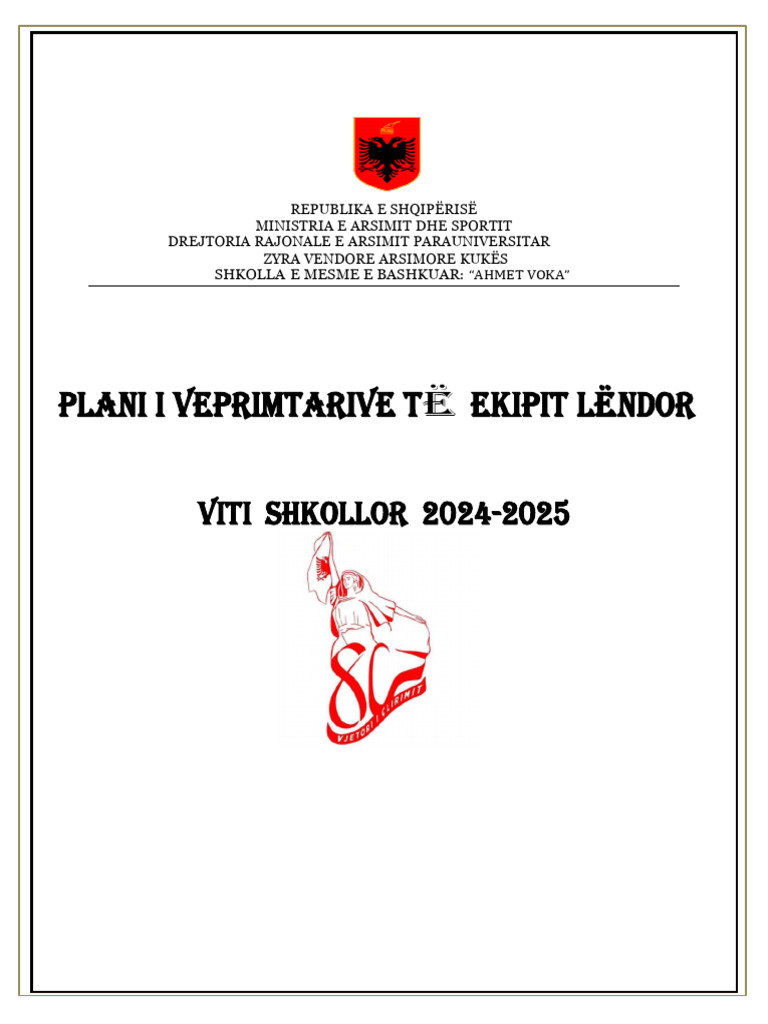 Plani I Veprimtarive Te Ekipit Lendor-Shkolla A.V | PDF