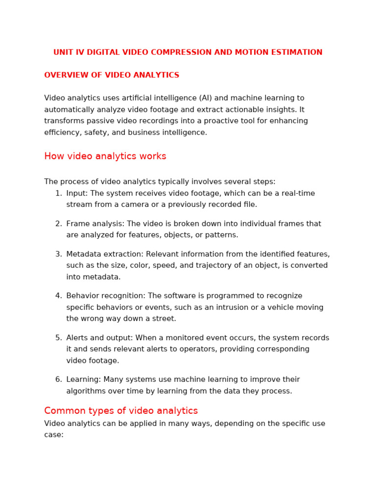 Unit 4 - Video Analytics | PDF | Data Compression | Video