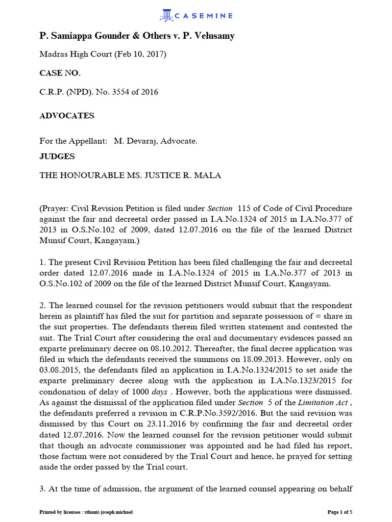 Madras High Court Partition Case Ruling | PDF | Lawsuit | Justice