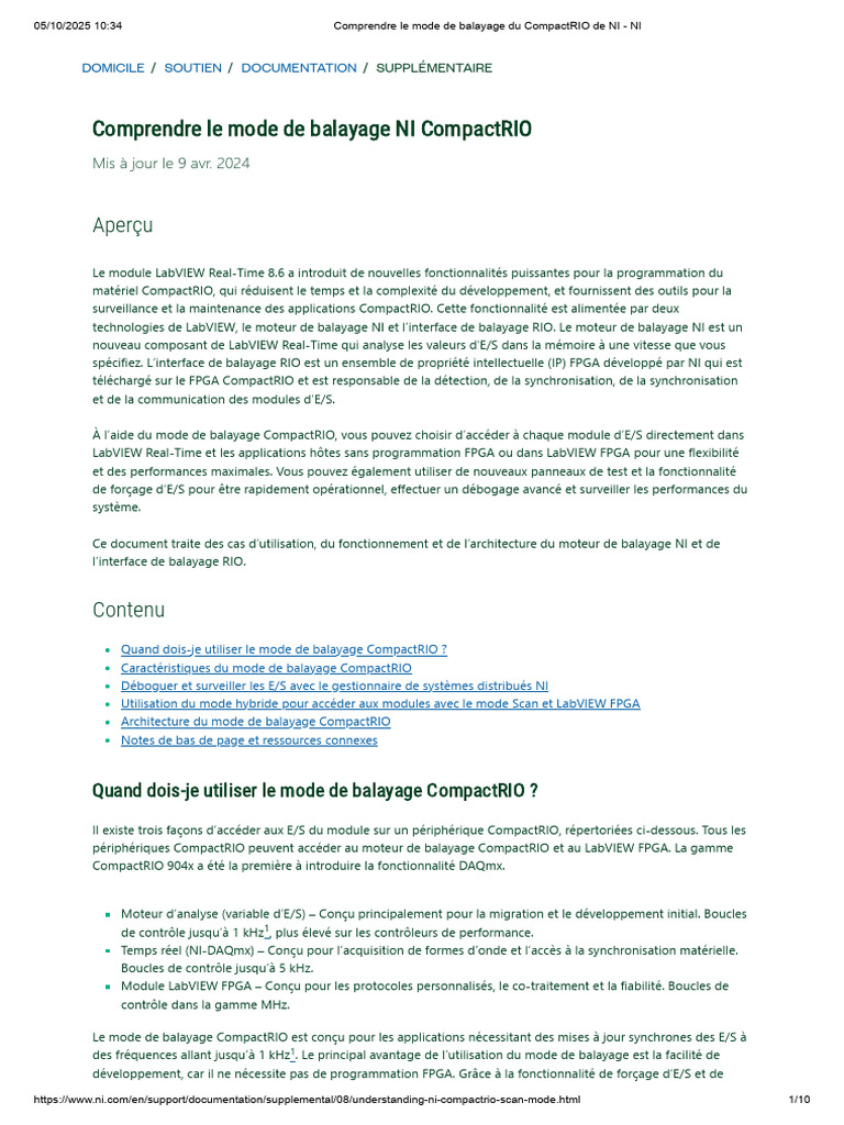 Mode de balayage CompactRIO expliqué | PDF | Entrée/Sortie | Interface ...