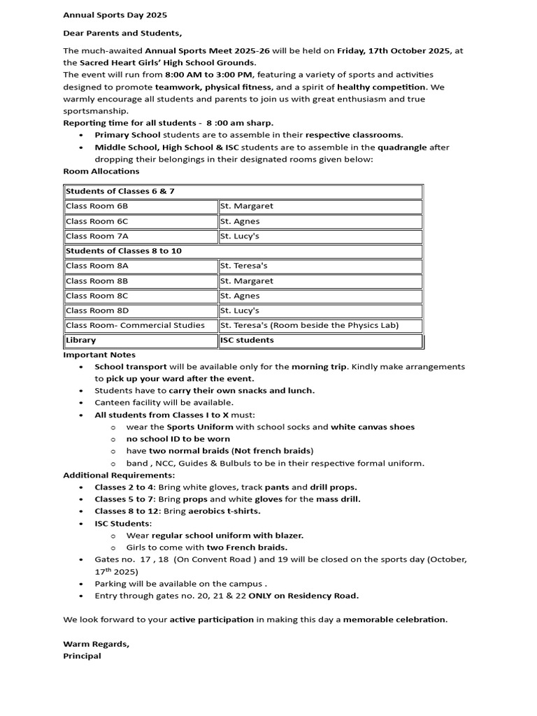 Annual Sports Day 2025 Details | PDF