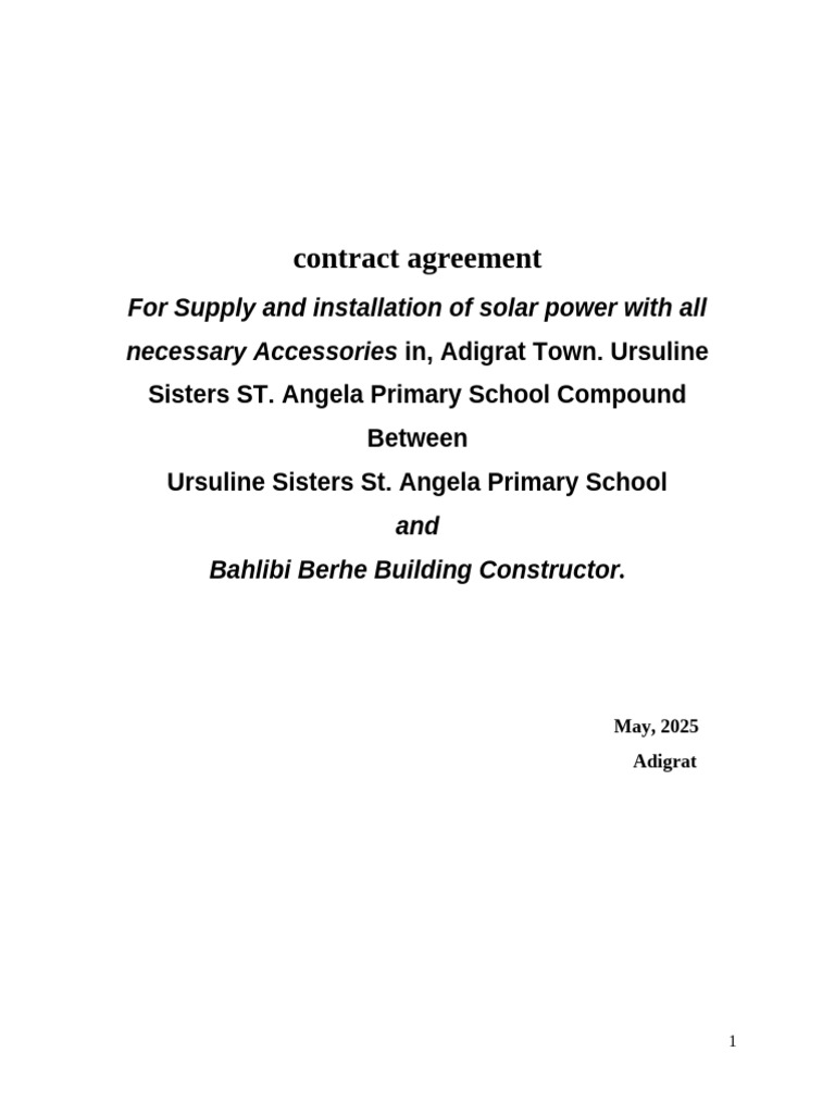 Solar Power Installation Contract in Adigrat | PDF | Prices | Employment