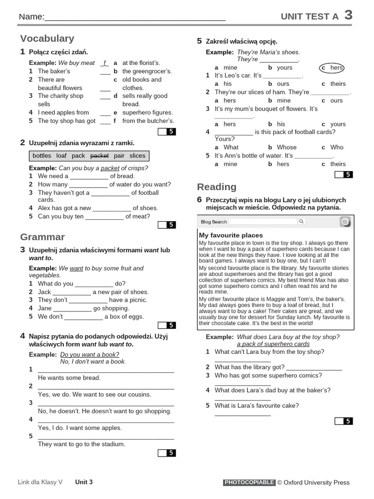 Unit Test A3 for Class V: Vocabulary & Grammar | PDF | Cuisine | Foods
