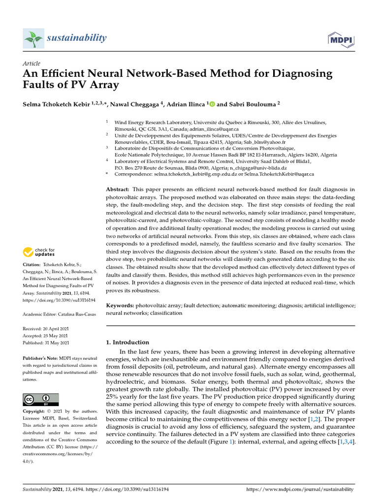 Neural Network Fault Diagnosis for PV Arrays | PDF | Photovoltaics ...