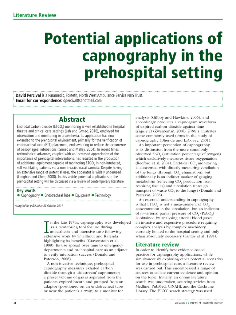 Capnography Applications in Prehospital Care | PDF | Medical ...
