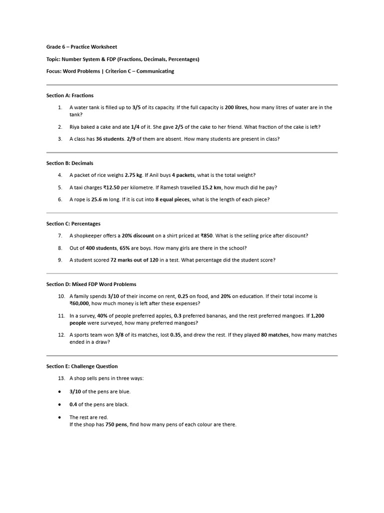Grade 6 Criterion C Practice Sheet | PDF