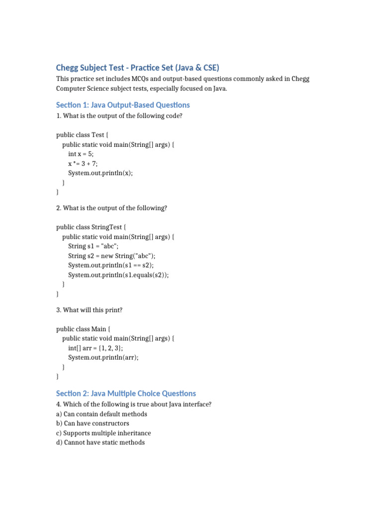 Chegg Java & CSE Practice Questions | PDF