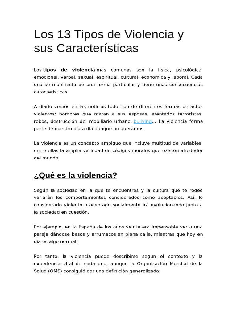 13 Tipos de Violencia y sus Efectos | PDF | Violencia | Violencia doméstica