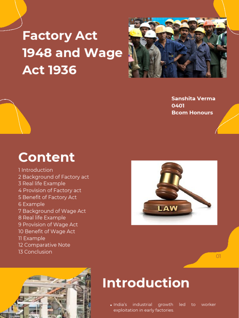 Factory Act and Wage Act Sanshita Verma0401 PDF | PDF | Employment | Wage