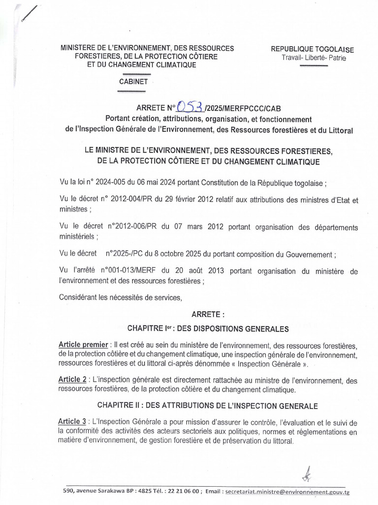 Arrête 053 - Inspection Generale de L'environnement | PDF