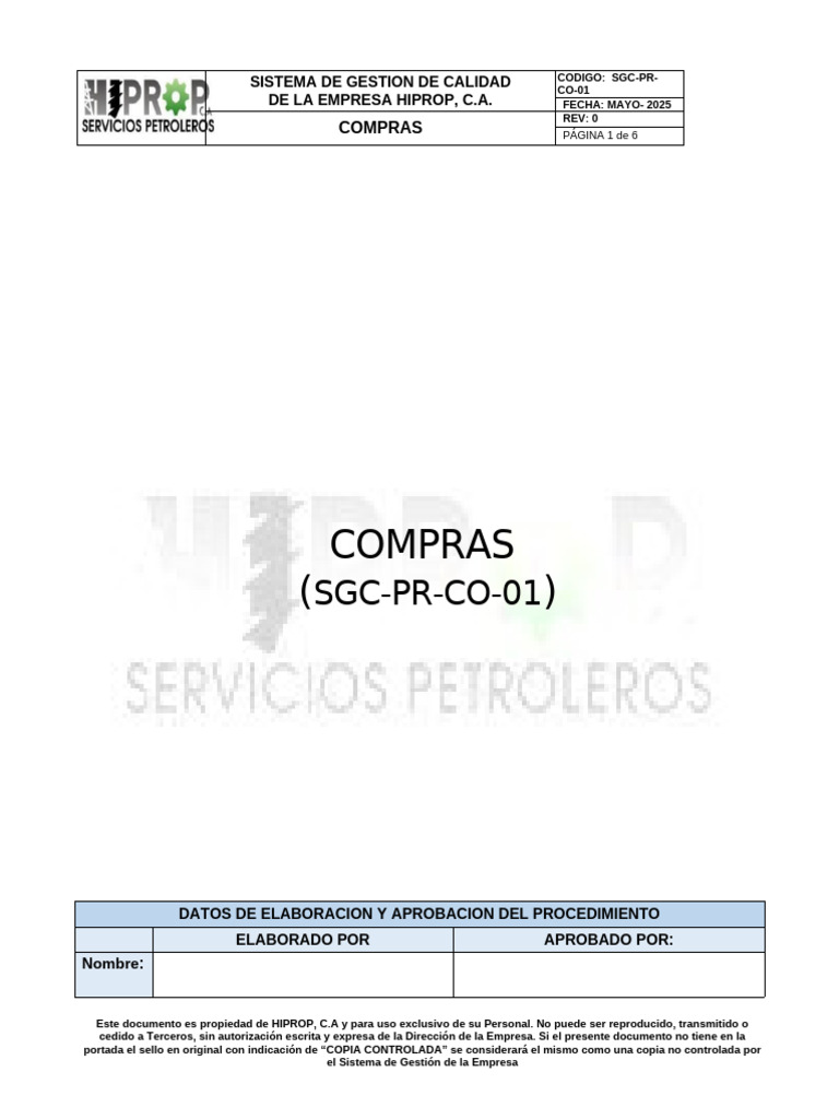 Procedimiento de Compras ISO 9001:2015 | PDF | Sistema de manejo de ...