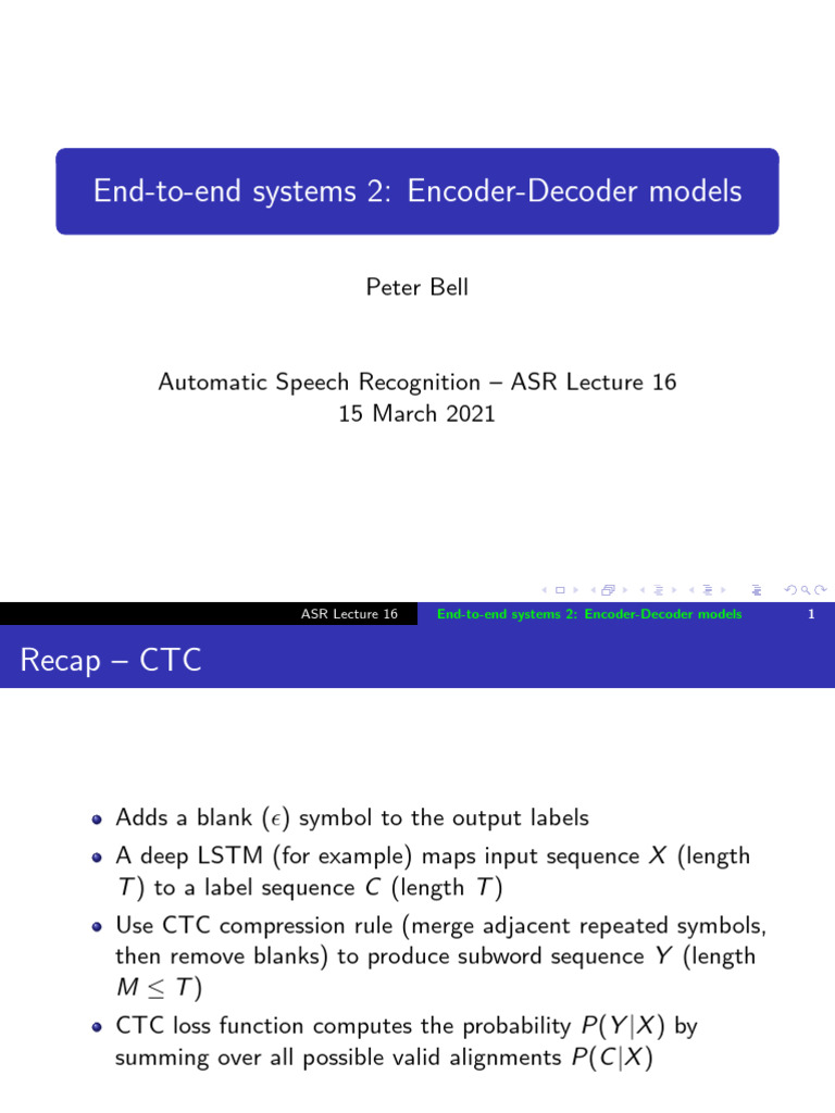 Encoder-Decoder Models in ASR | PDF | Speech Recognition | Learning