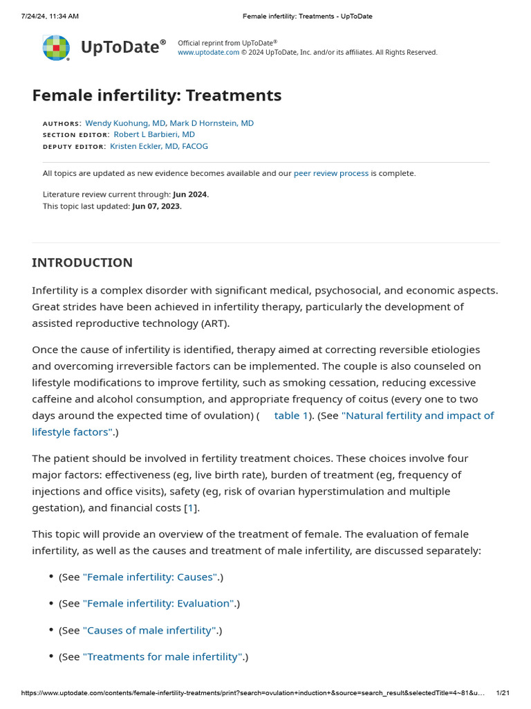 Female Infertility Treatment Overview | PDF | Infertility | In Vitro ...