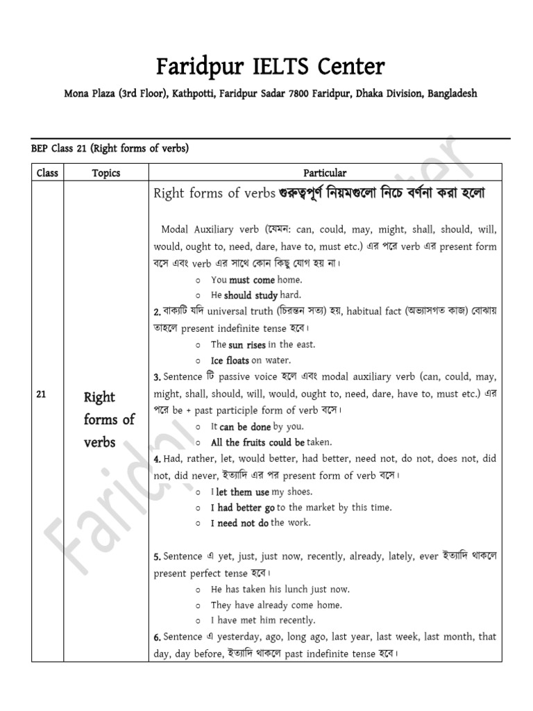 Right Forms of Verbs and Vocabulary Guide | PDF | Verb | Syntax