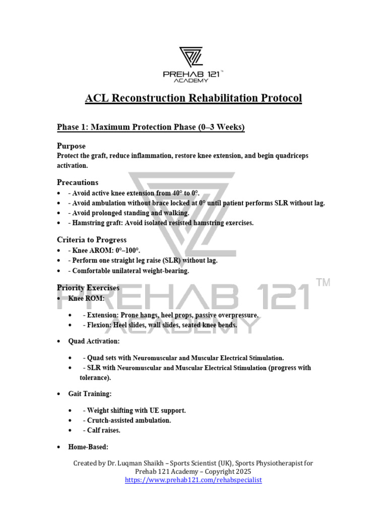 ACL Reconstruction Rehab Protocol Guide | PDF | Knee | Musculoskeletal ...