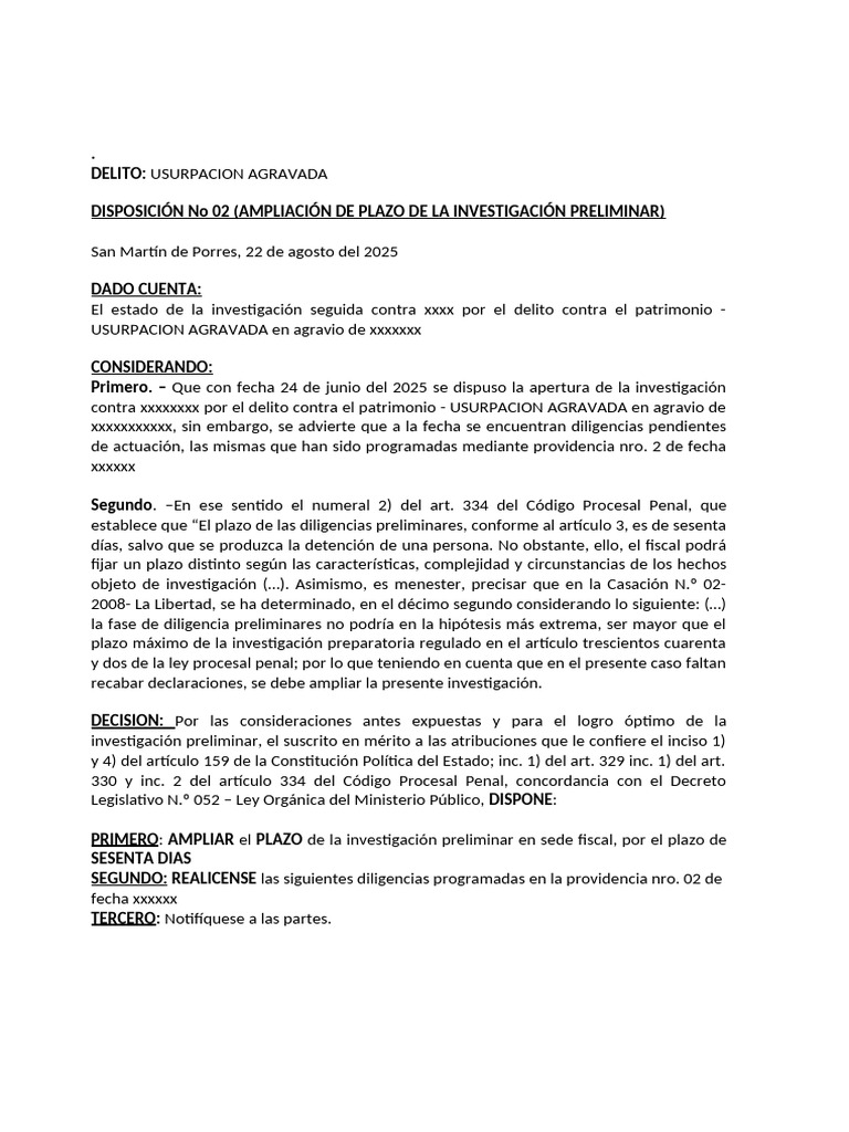 Ampliación de Investigación Usurpación Agravada | PDF