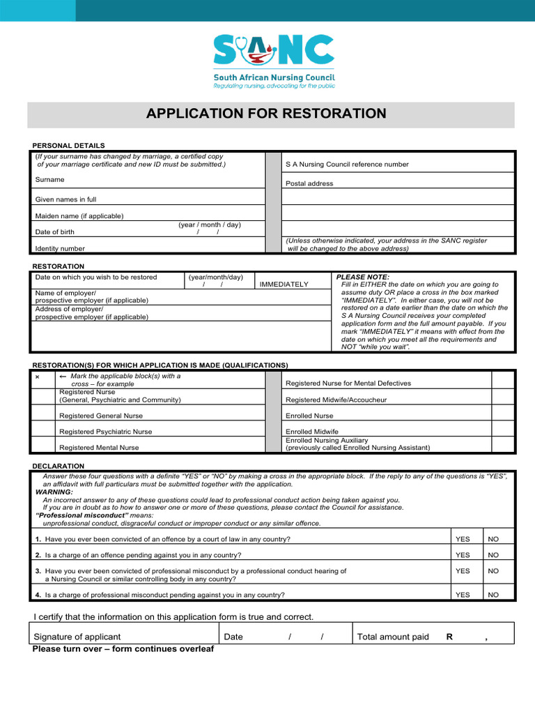 Application for Nursing Name Restoration | PDF