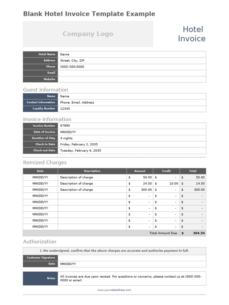 IC Blank Hotel Invoice Template 12292 | PDF | Invoice