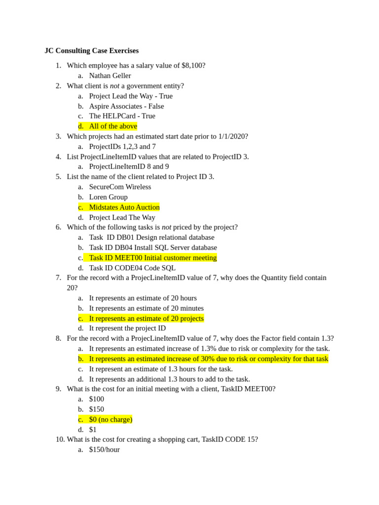 JC Consulting Case Study Exercises | PDF | Databases | Data
