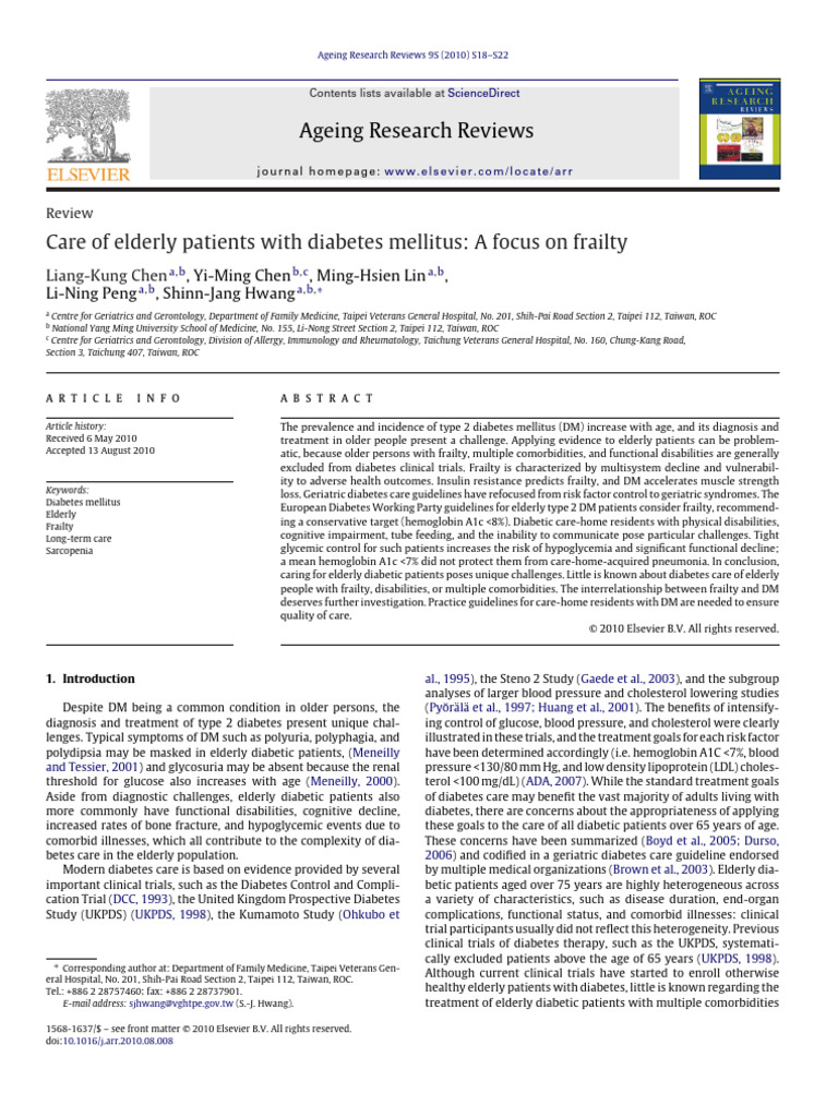 Care of Elderly Patients With Diabetes Mellitus - A Focus On Frailty ...