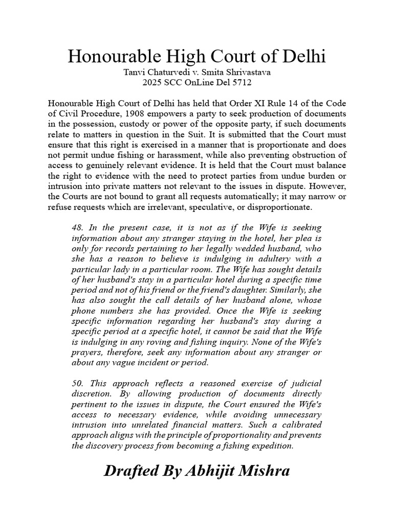 Delhi High Court Ruling on Document Production | PDF