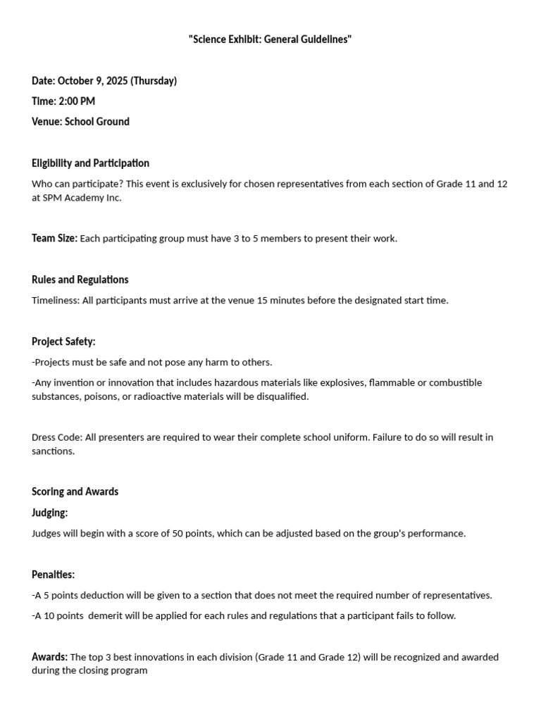 Science Exhibition Rules and Guidelines | PDF