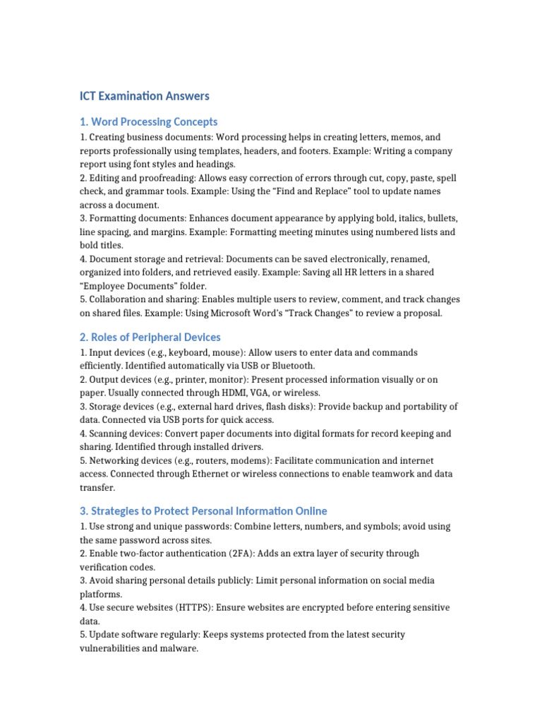 ICT Exam Answers: Key Concepts Explained | PDF | Security | Computer ...