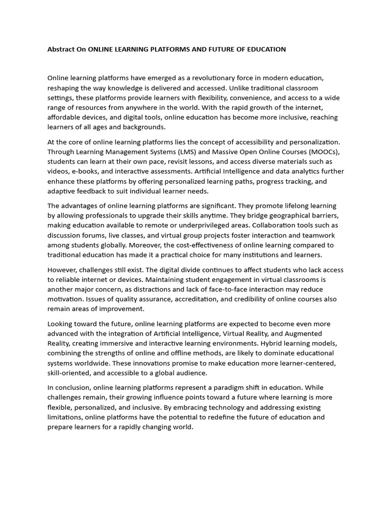 Future of Online Learning Platforms | PDF | Educational Technology ...