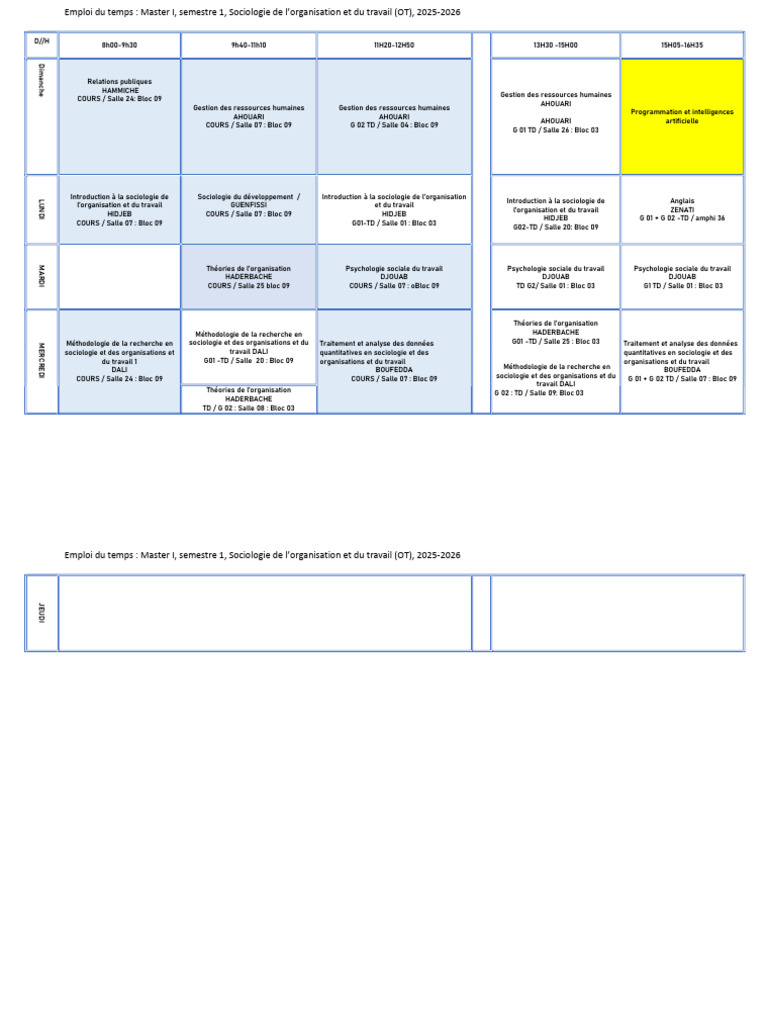 Emploi du temps Master I Sociologie OT 2025 | PDF | Sociologie ...