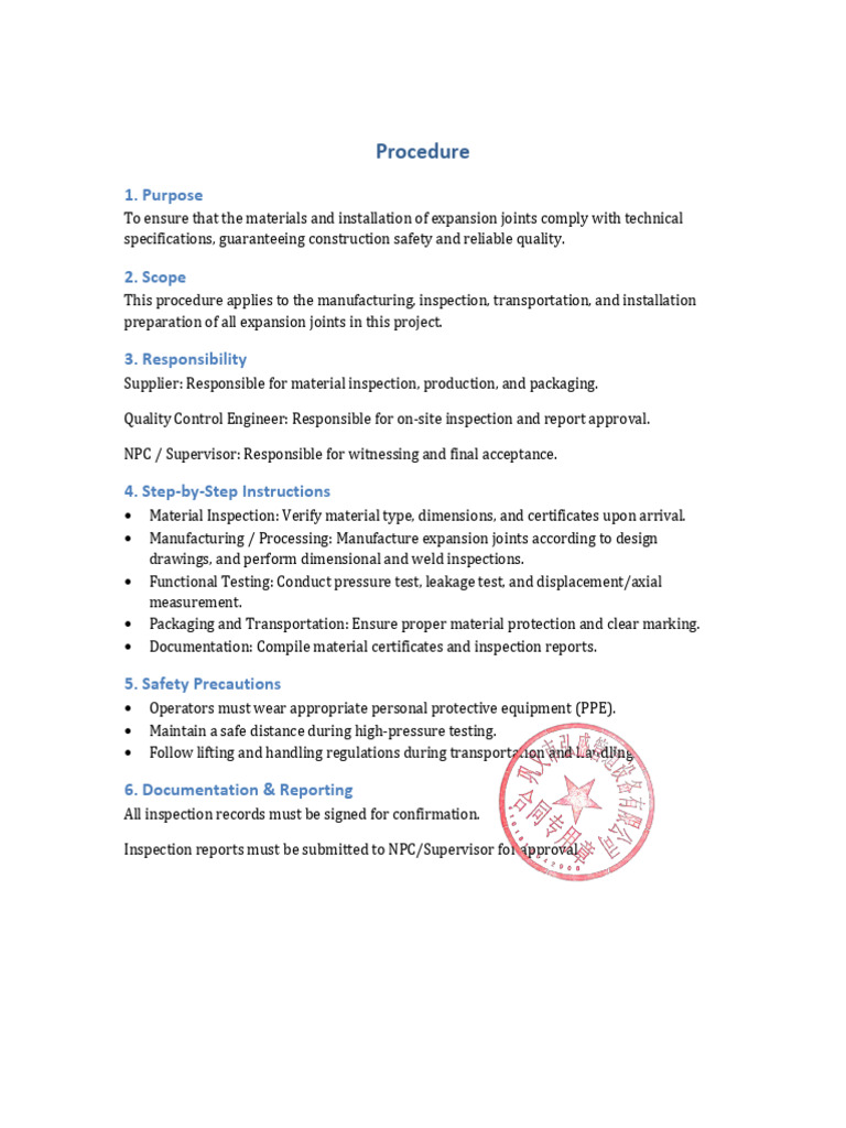 Expansion Joint Installation Procedure | PDF