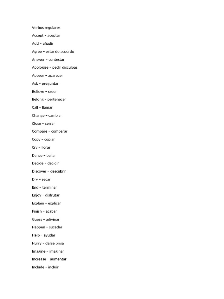 Lista de verbos regulares en inglés | PDF