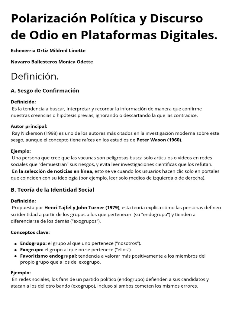 Polarización Política y Discurso de Odio en Plataformas Digitales PDF ...