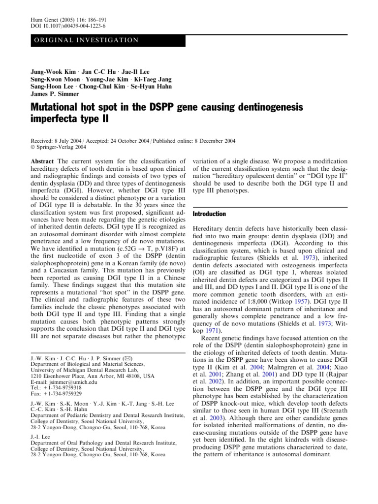 DSPP Gene Mutation in Dentinogenesis Imperfecta | PDF | Polymerase ...