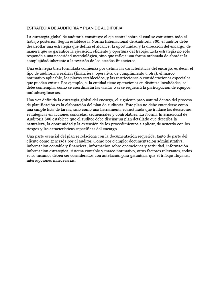 Estrategia de Auditoria y Plan de Auditoria | PDF