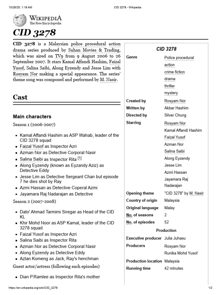 CID 3278: Cast and Overview | PDF
