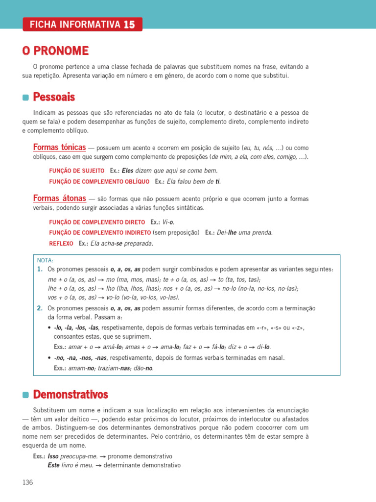 Tipos de Pronomes e Suas Funções | PDF | Pronome | Linguística