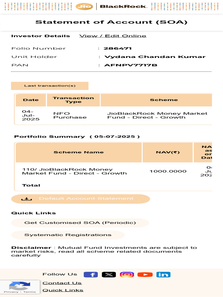 Investor Statement of Account Summary | PDF