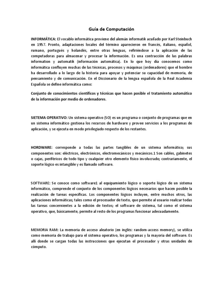 Guía de Computación | PDF | Memoria del ordenador | Sistema operativo