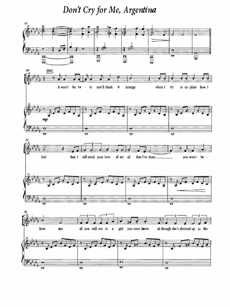 Don't Cry for Me, Argentina Lyrics | PDF | Song Recordings Produced