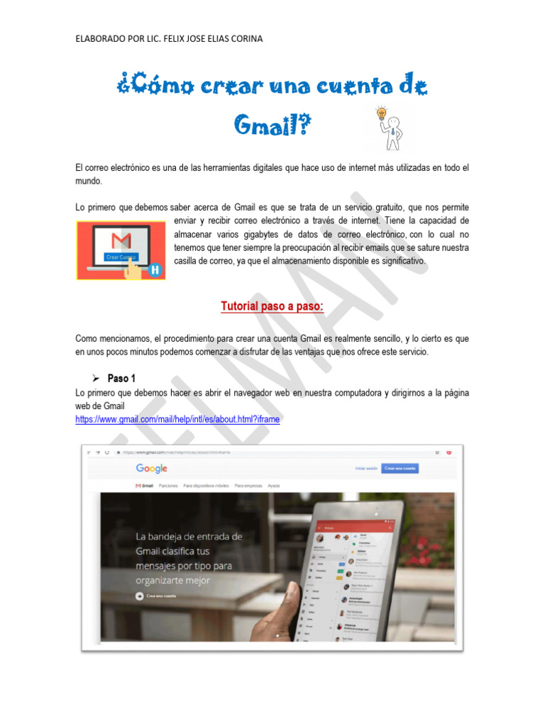 Cómo crear una cuenta en Gmail | PDF | Gmail | Botón (Computación)
