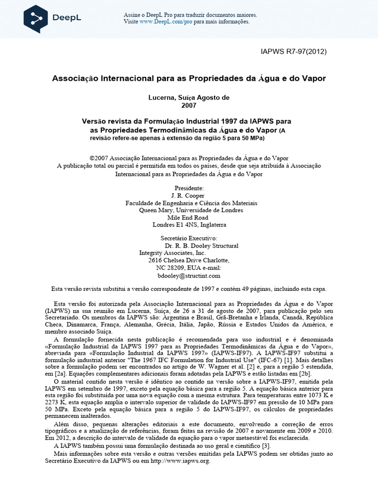 IF97-Rev pt-PT | PDF | Termodinâmica | Energia livre de Gibbs