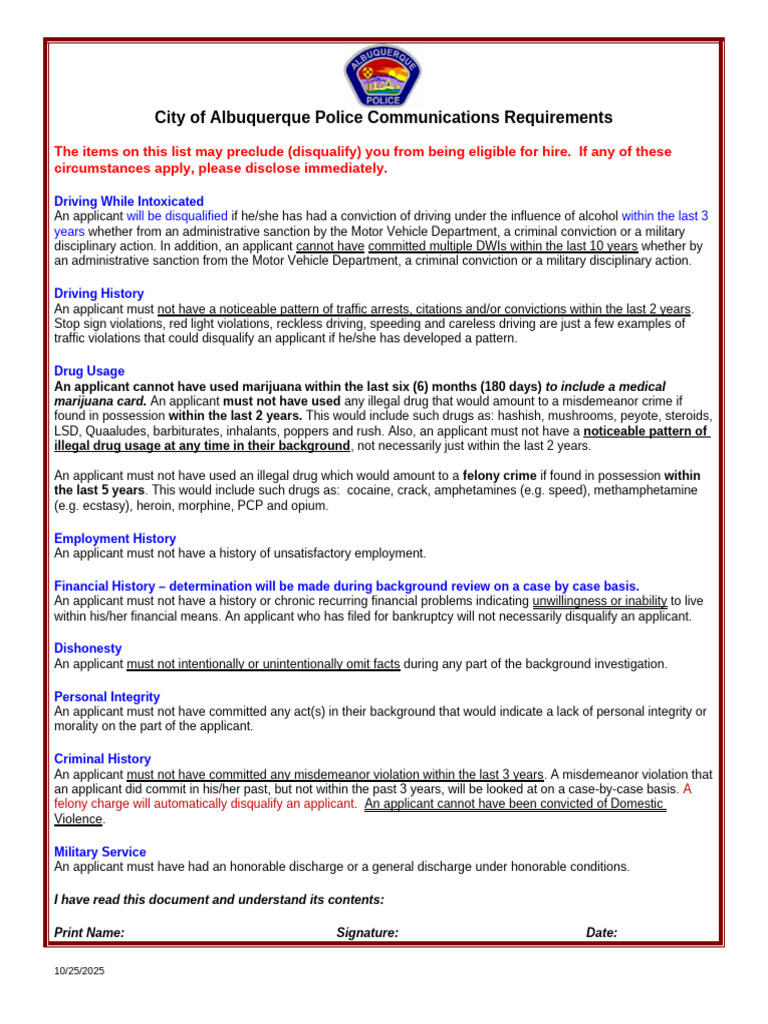 Disqualifiers Requirements | PDF | Driving Under The Influence | Felony