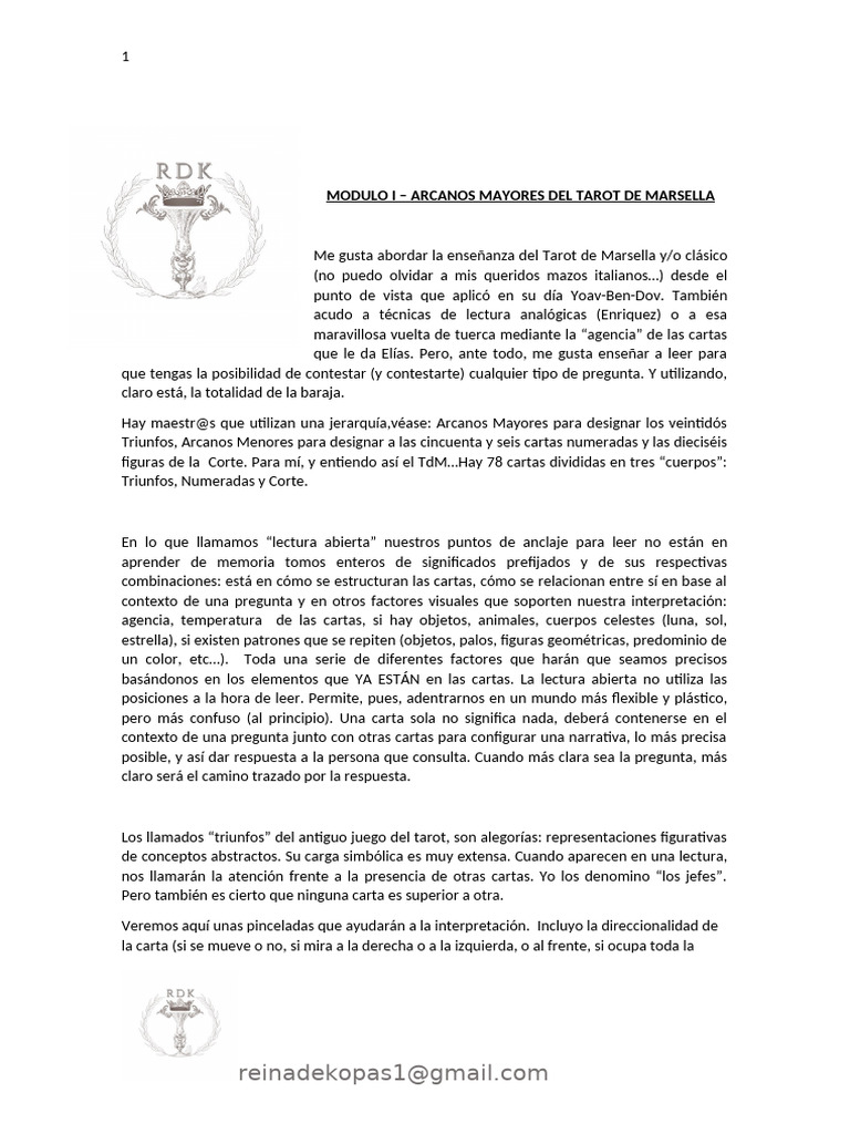 Arcanos Mayores del Tarot de Marsella | PDF | Tarot | Jugando a las cartas