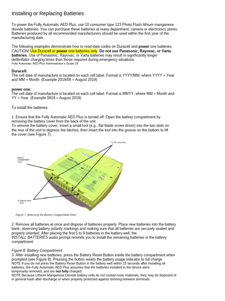 Changing AED Plus Batteries Guide | PDF | Energy Storage | Galvanic Cells