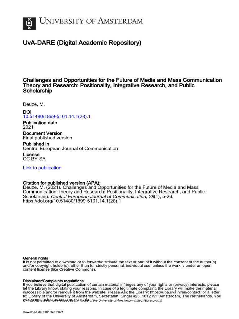 Future of Media and Communication Research | PDF | Communication ...